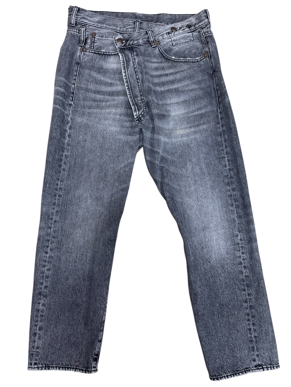 R13 Italy Cross Over Jeans High-Rise Wide Leg Jeans in Washed Gray Size 27